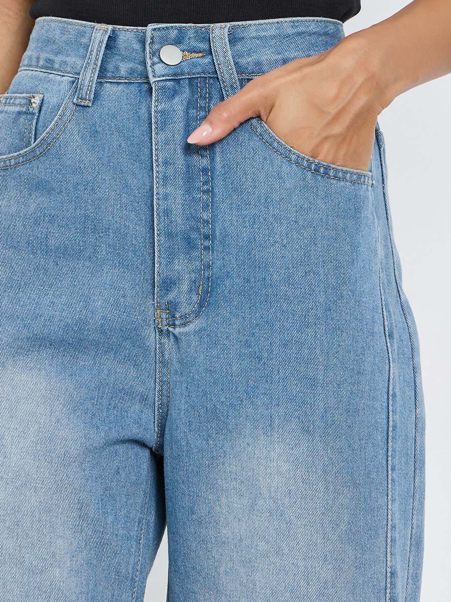 High Rise Cut and Sew Wide Leg Jeans