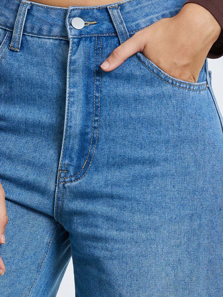 Blue Mid Rise Wide Leg Jeans