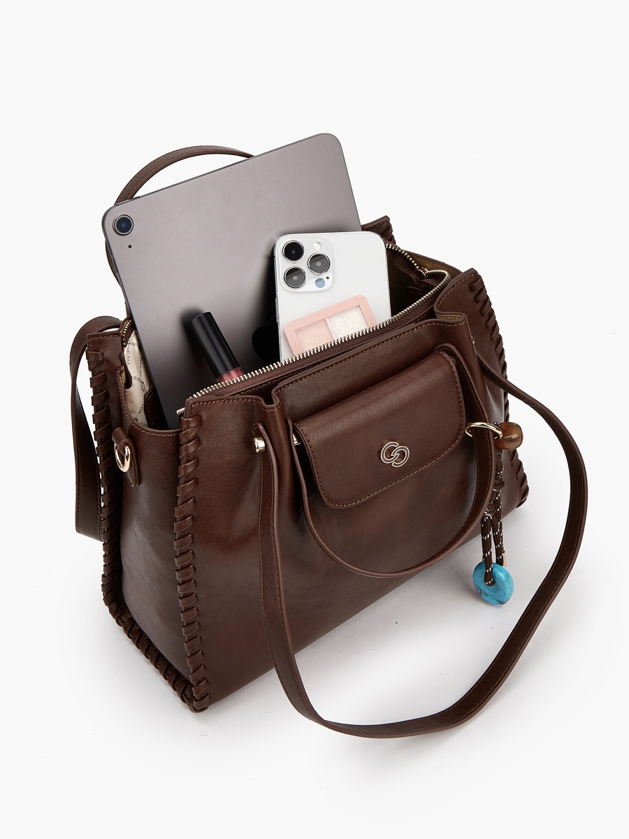 Solid Tote Bag with Detachable Strap