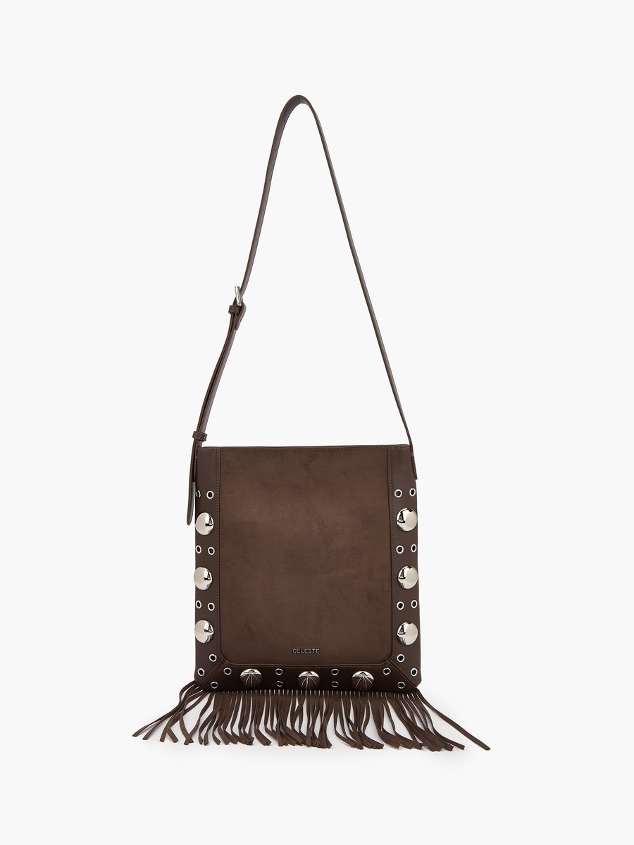 Studded Shoulder Bag with Fringe Hem