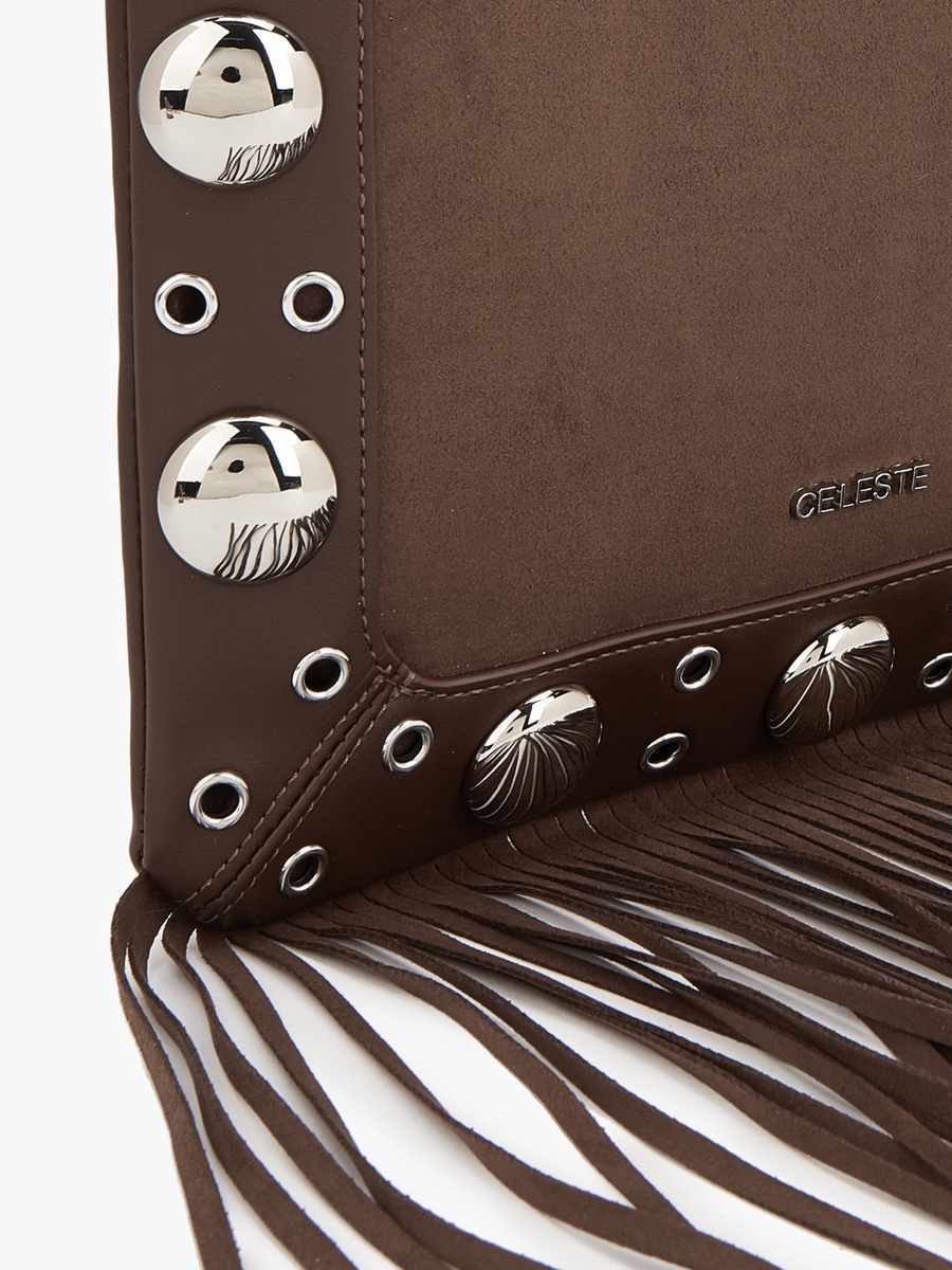 Studded Shoulder Bag with Fringe Hem