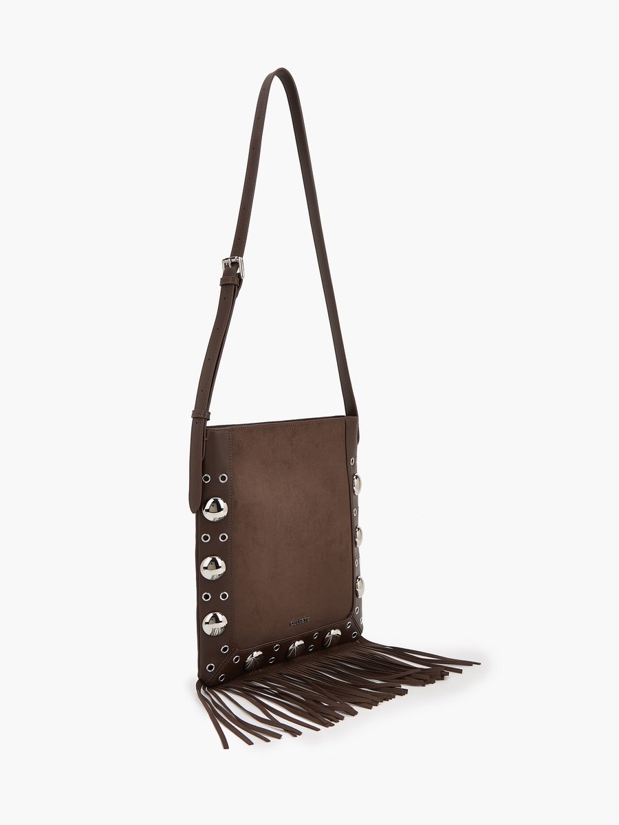 Studded Shoulder Bag with Fringe Hem