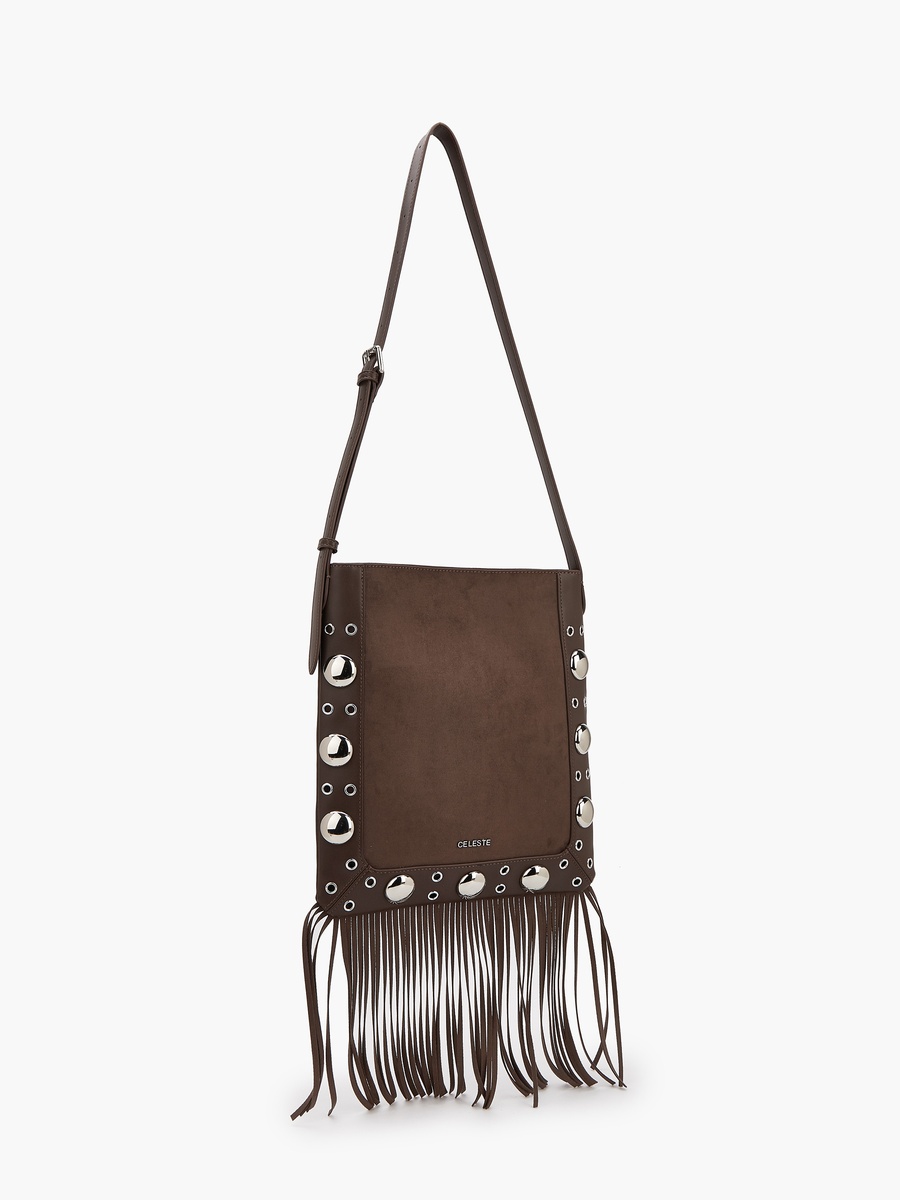 Studded Shoulder Bag with Fringe Hem