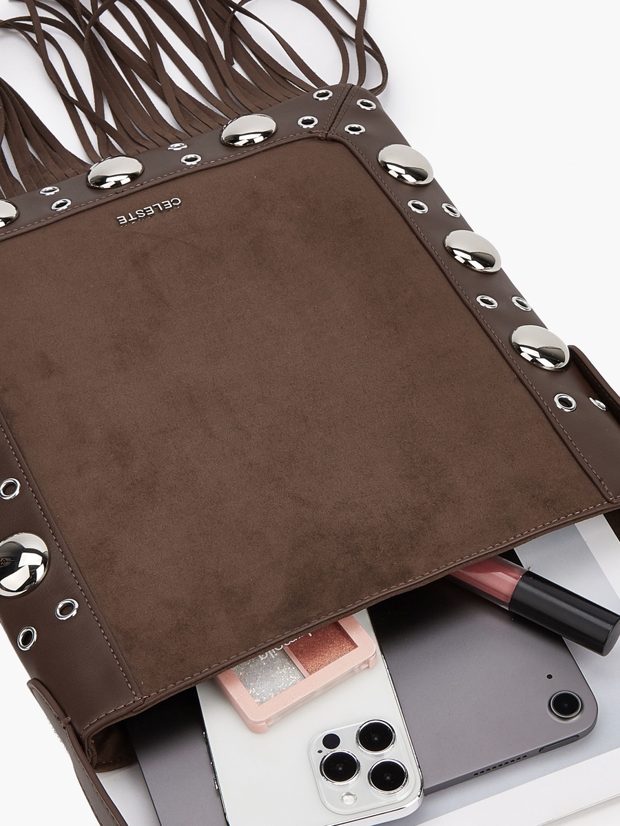 Studded Shoulder Bag with Fringe Hem