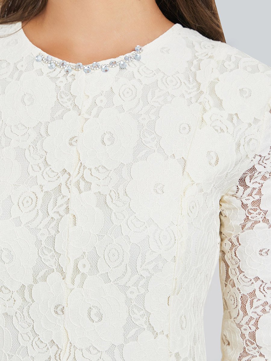 Off-White Floral Lace A-Line Maxi Dress