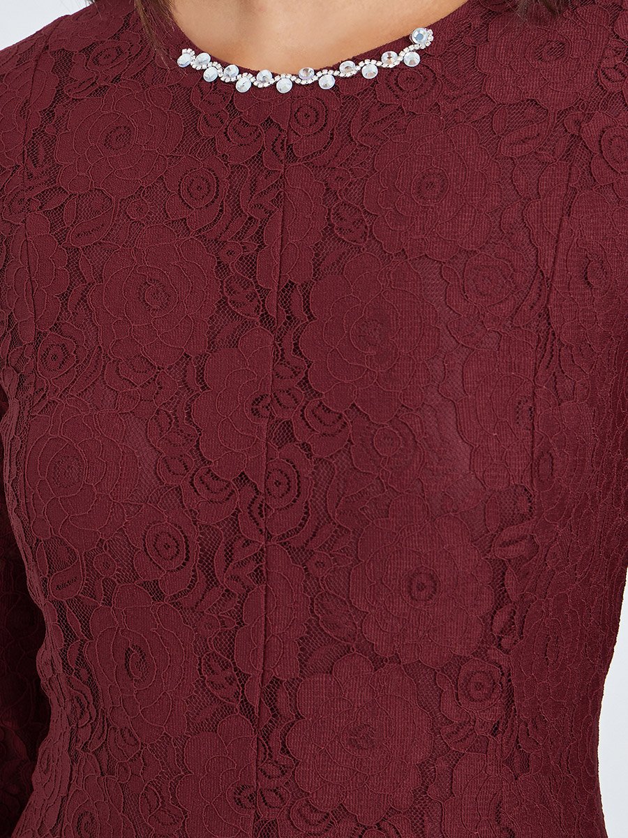 Red Floral Lace A-Line Maxi Dress