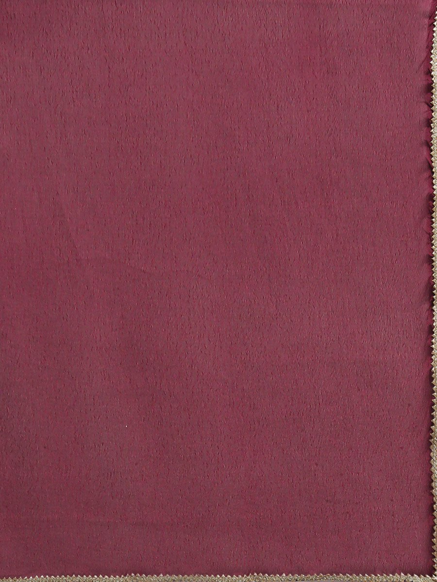 Women Wine Embroidered Straight Kurta with Pant and Dupatta Set