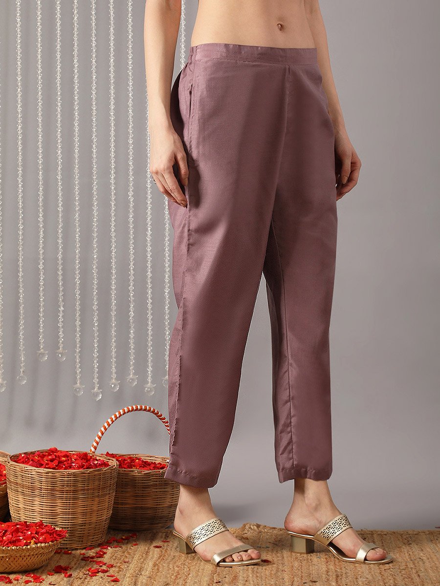 Women Lavender Ethnic Print Straight Kurta with Pant and Dupatta Set