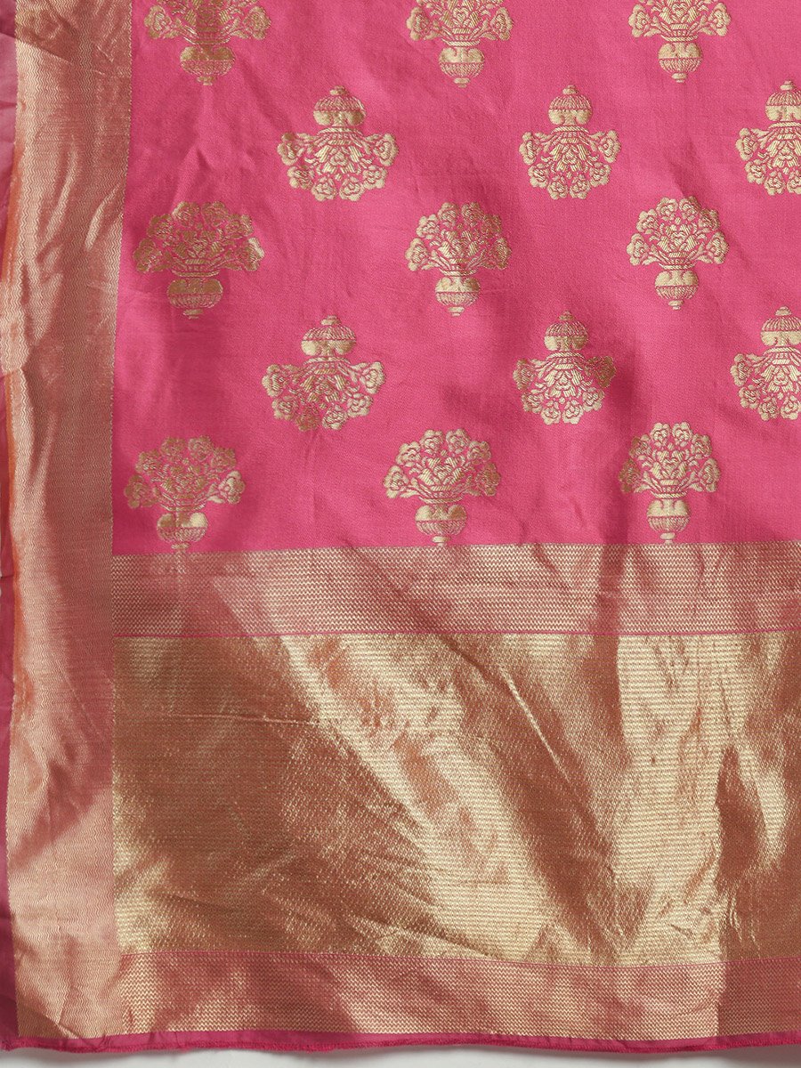 Women Pink Round Neck Yoke  Kurta with Pant and Dupatta Set