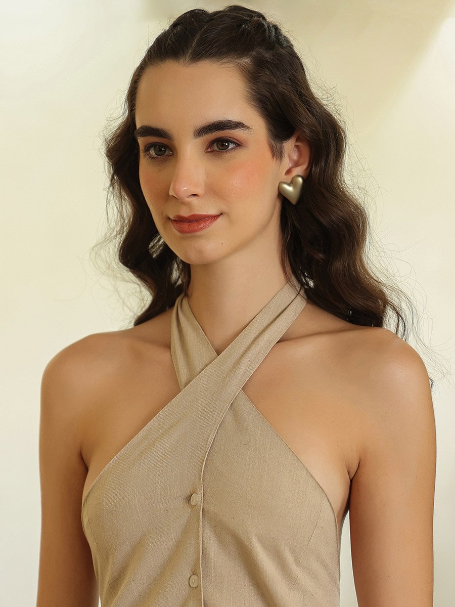 Beige Halter Neck Longline Top and Shorts Co-ord Set
