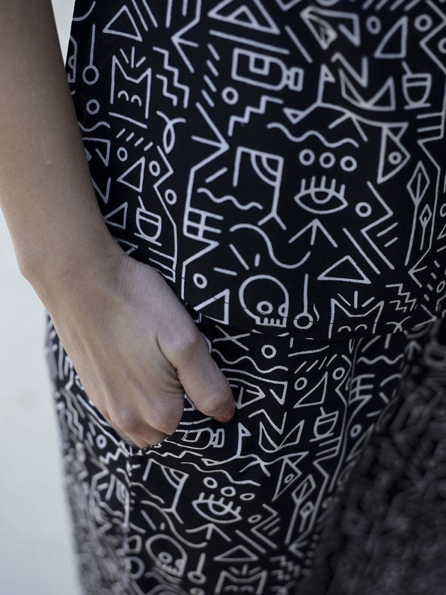 Black Printed Viscose Rayon Top and Pants Co-Ord Set