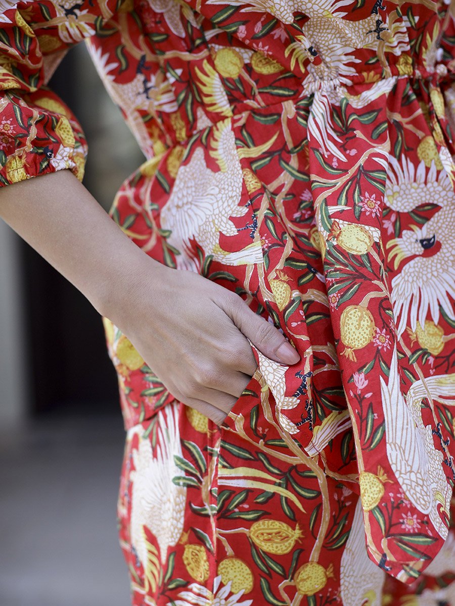 Red All Over Print Cotton Top and Pants Set