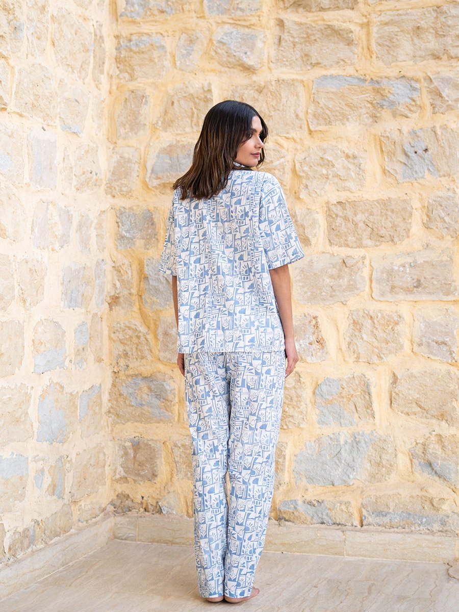 Blue All Over Print Shirt and Pyjama Set