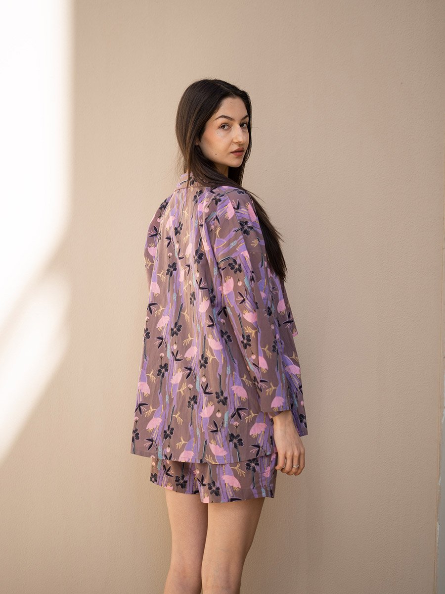 Pack of 3 - Floral Lapel Collar Cotton Shirt, Cami and Shorts Set