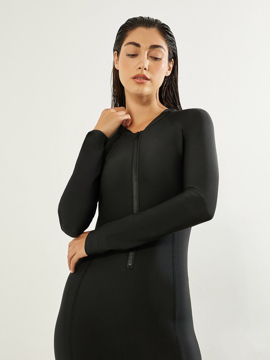 Pack of 3 - Full Sleeve Half Zip Burkini with Cap and Wrap Skirt Set