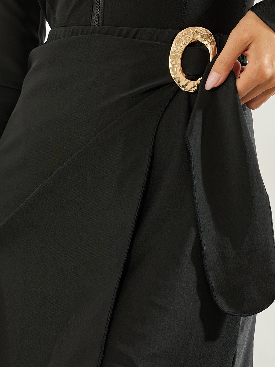 Pack of 3 - Full Sleeve Half Zip Burkini with Cap and Wrap Skirt Set