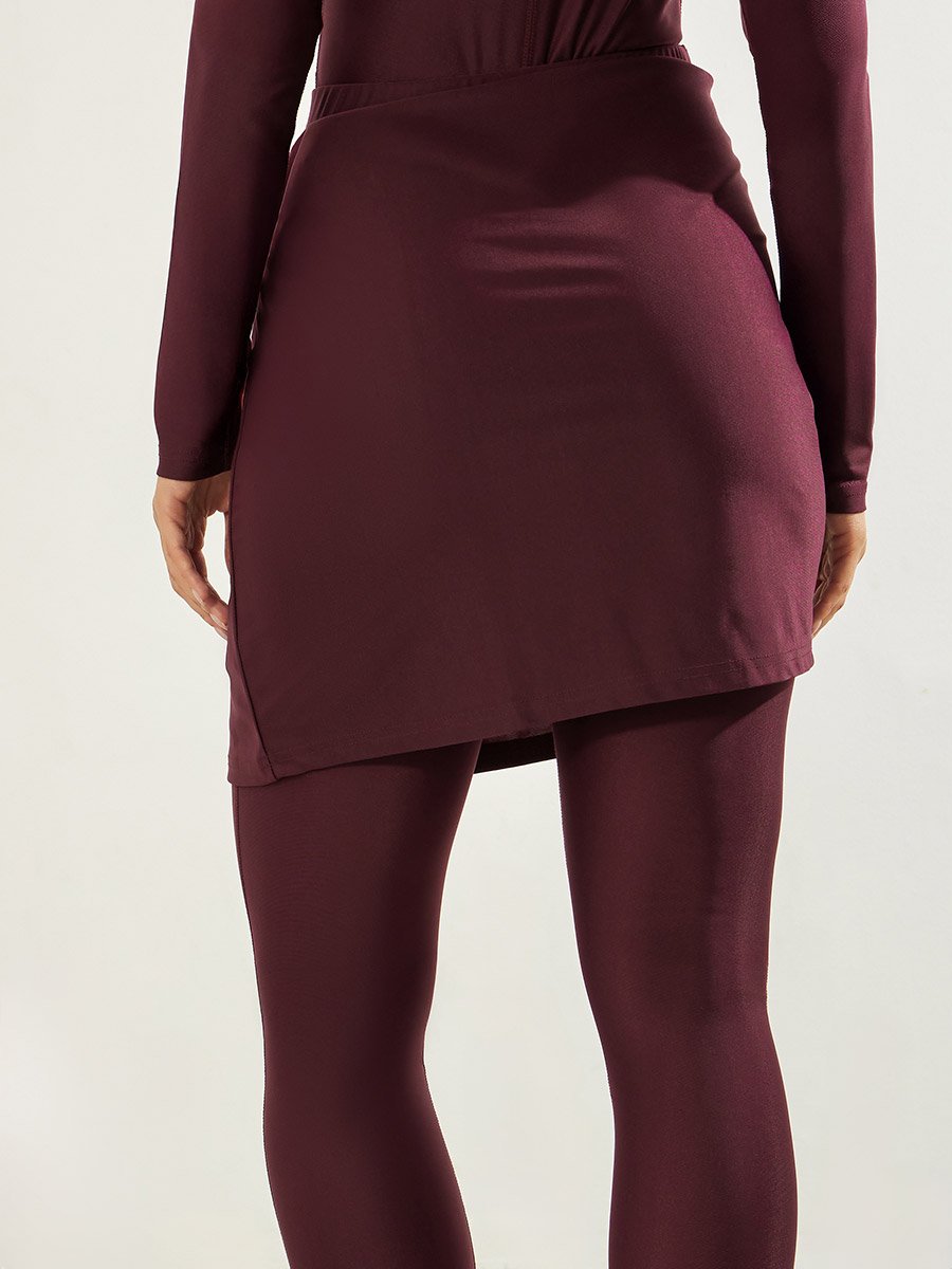 Pack of 3 -  Raglan Full Sleeve Wet Suit with Half Zip, Wrap Skirt and Cap Burkini Set