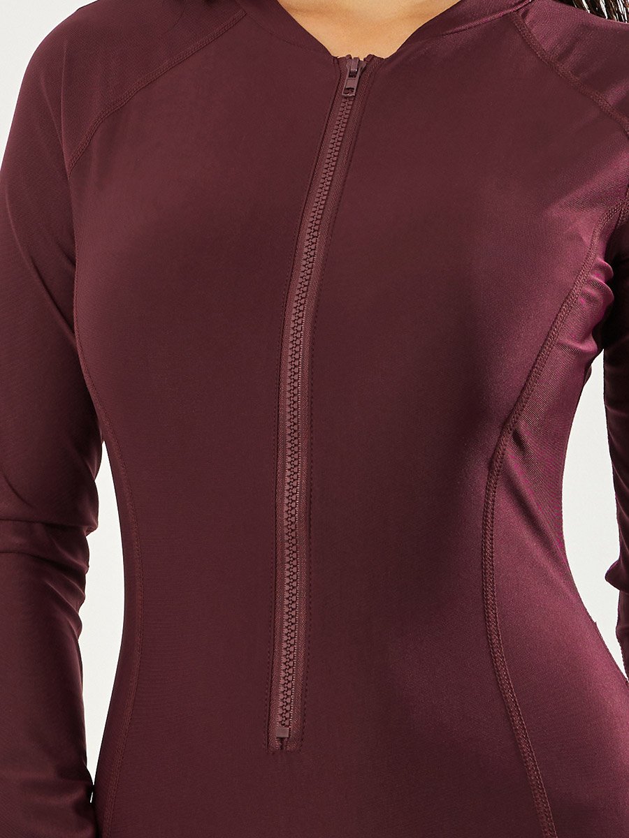 Pack of 3 -  Raglan Full Sleeve Wet Suit with Half Zip, Wrap Skirt and Cap Burkini Set