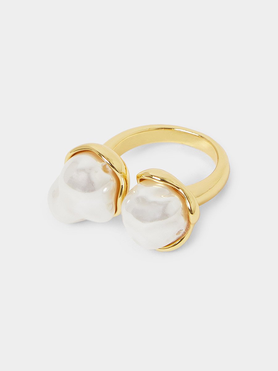 Golden Ring with Baroque Pearls