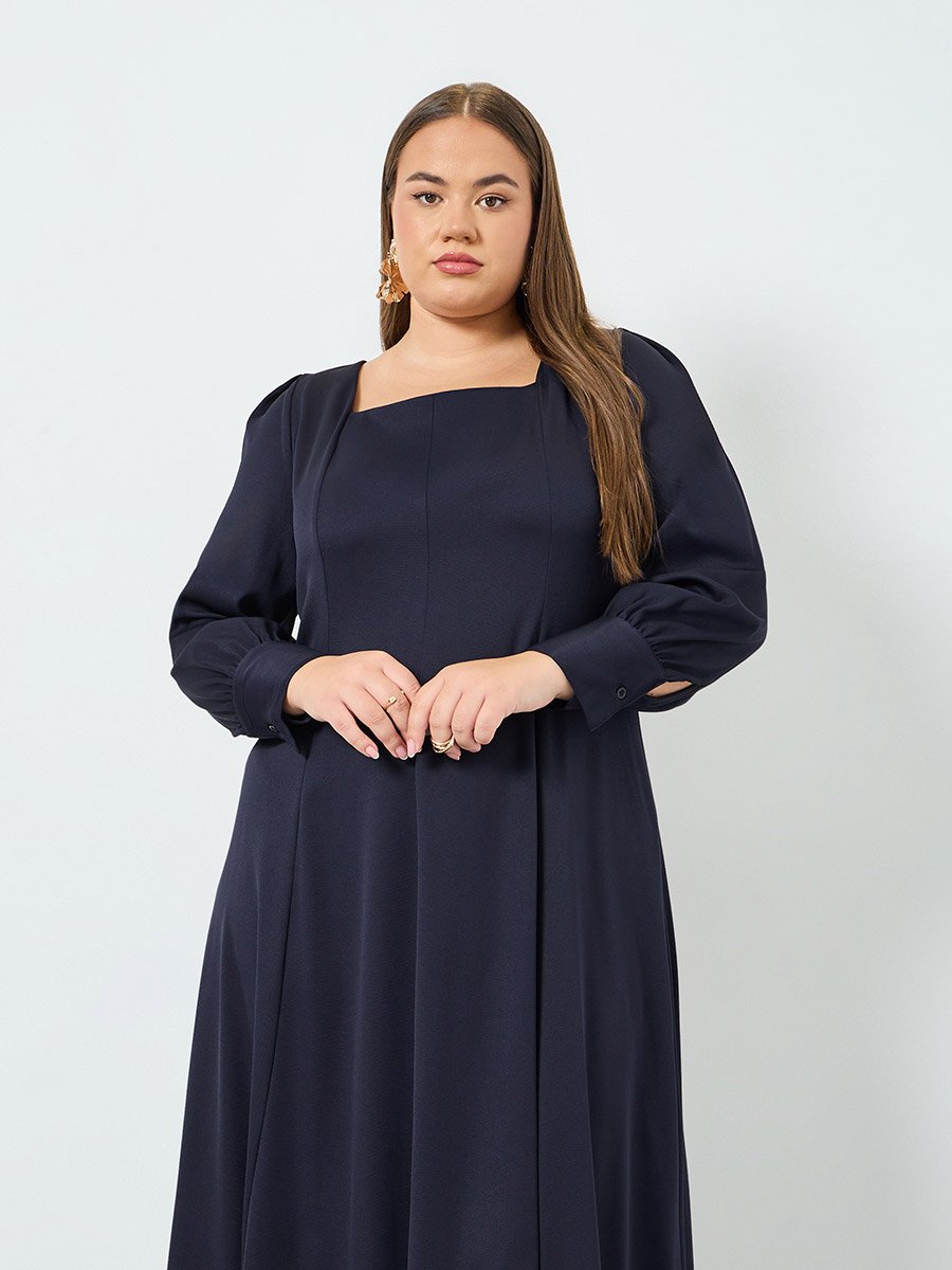 Plus Size Square Neck Twill Maxi Dress
