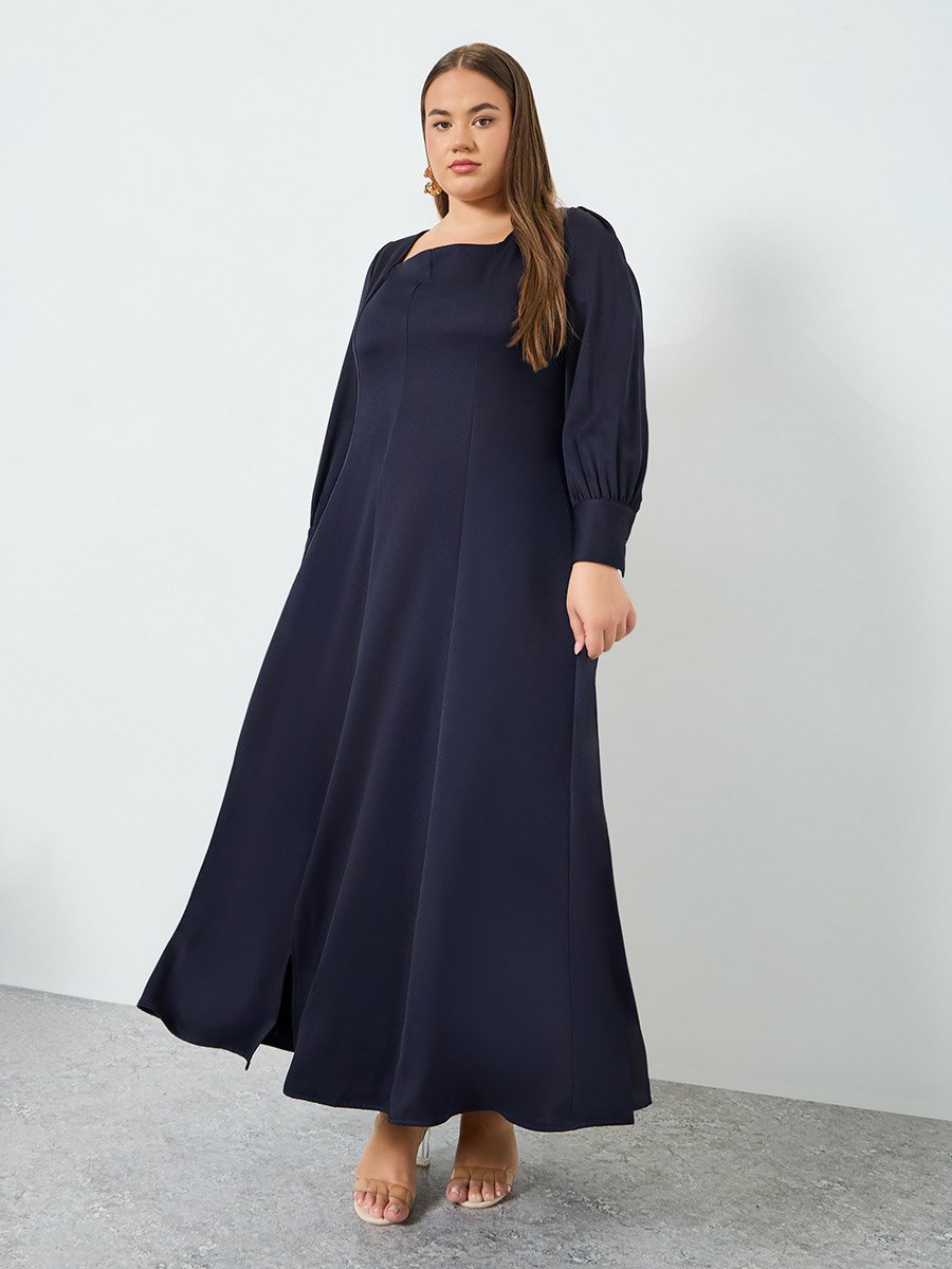 Plus Size Square Neck Twill Maxi Dress