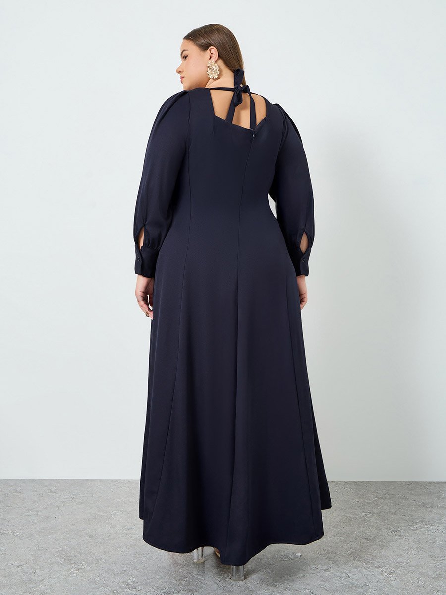 Plus Size Square Neck Twill Maxi Dress