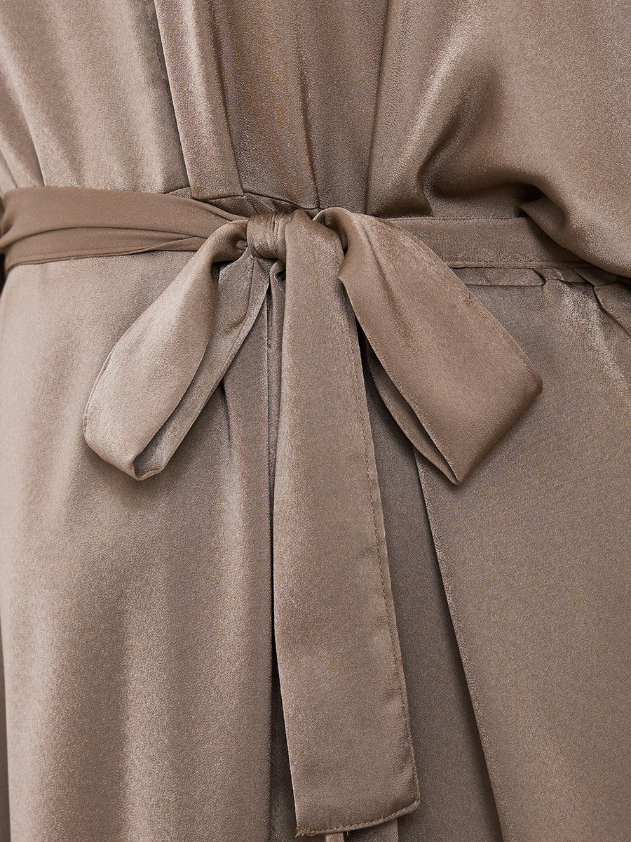 Plus Size Matte Satin Maxi Dress with Tie-Belt