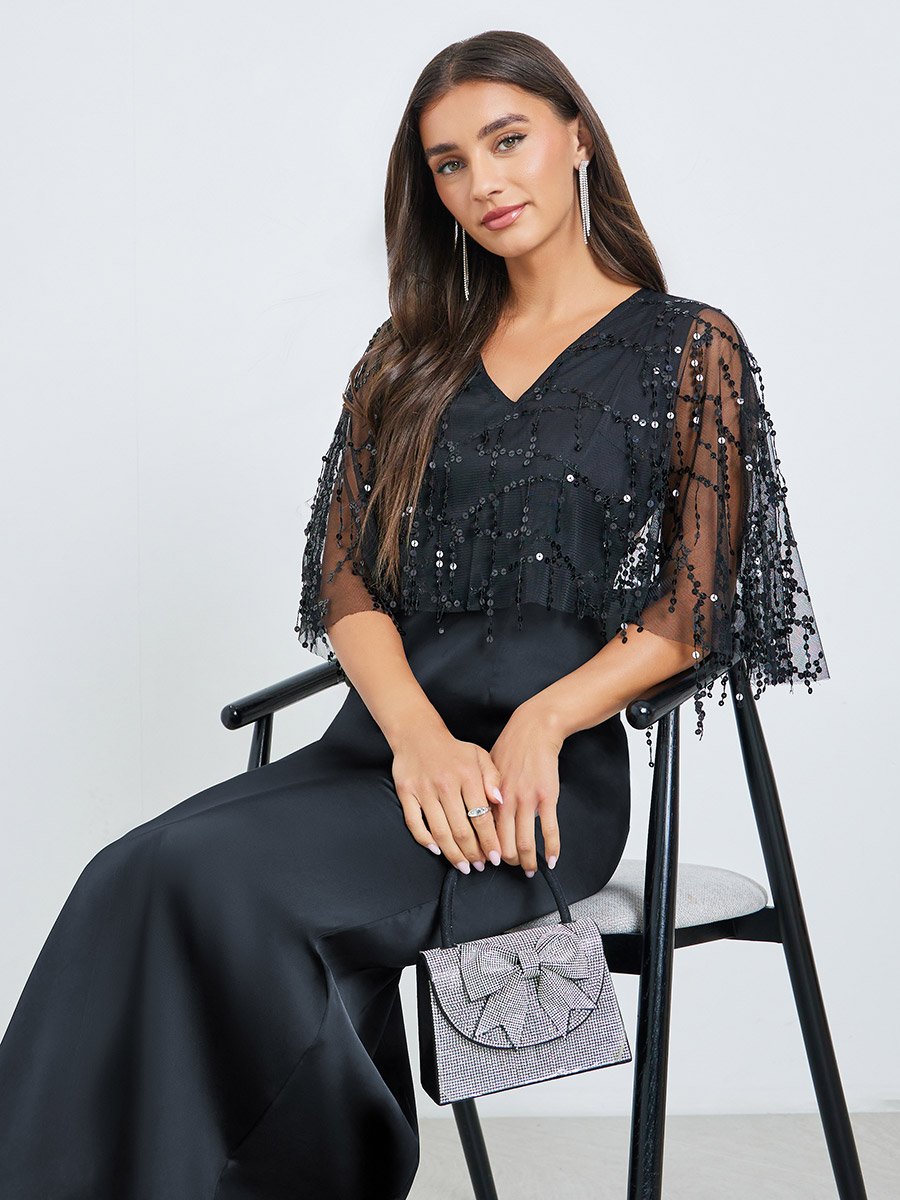 Black Sequin A-Line Maxi Dress