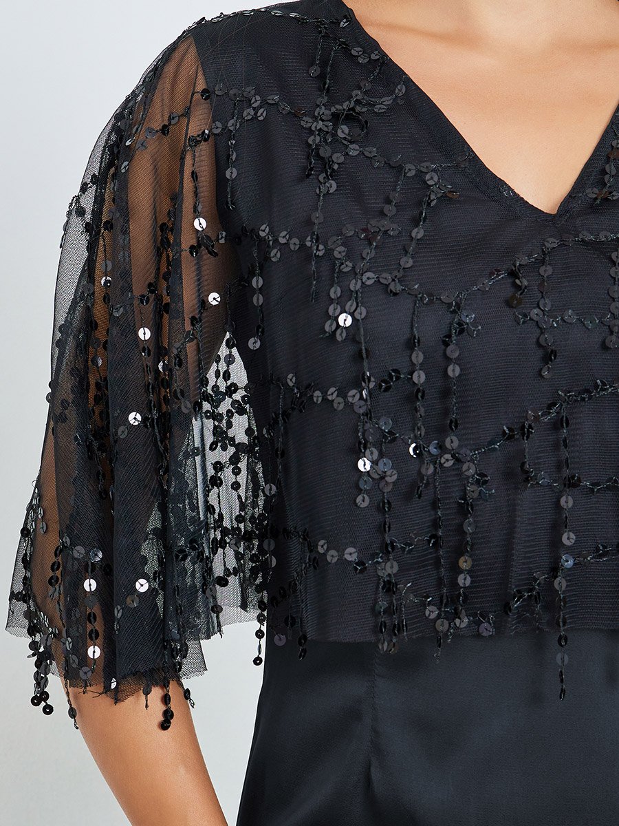 Black Sequin A-Line Maxi Dress