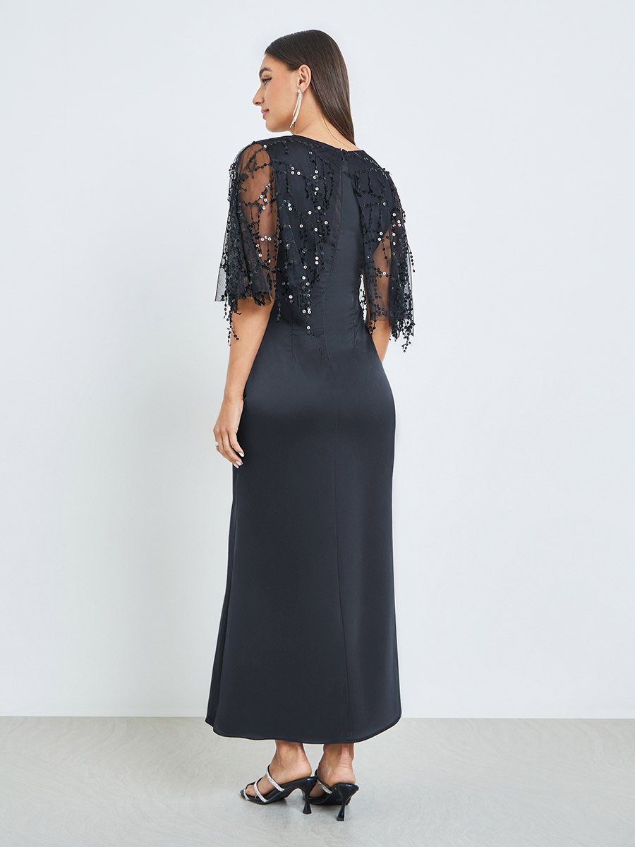 Black Sequin A-Line Maxi Dress