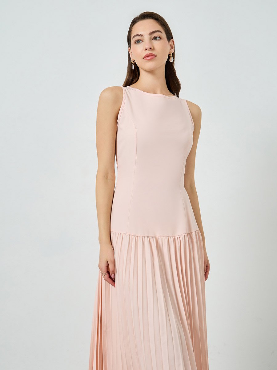 strapless open back dress Erica Square Neck Pleated Midi Dress Dark Fuchsia – Girl In Mind main image 1