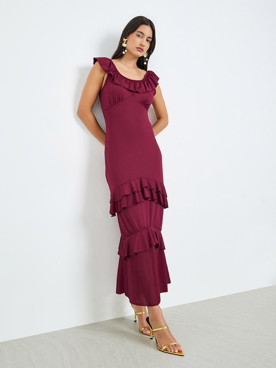 princess polly baby blue dress Burgundy Ruffle Bodycon Midi Dress For Women at Bahrain