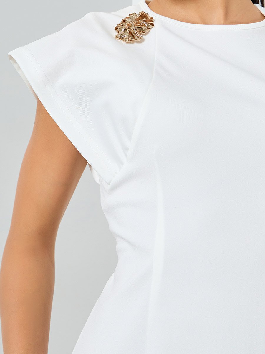 White Asymmetric Hem Midi Dress