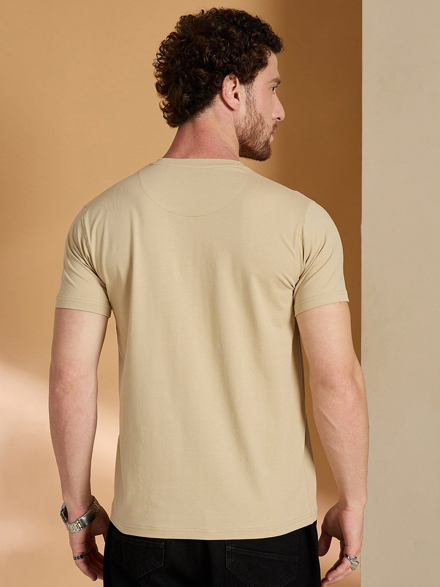 Beige Solid Slim Fit T-Shirt