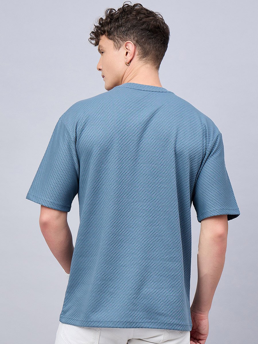Blue Textured Oversized T-Shirt
