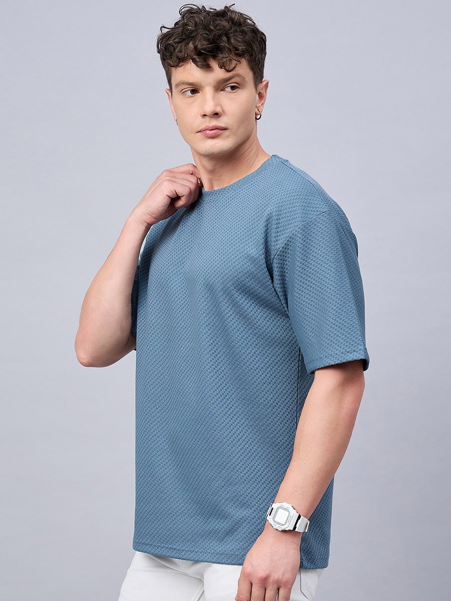 Blue Textured Oversized T-Shirt
