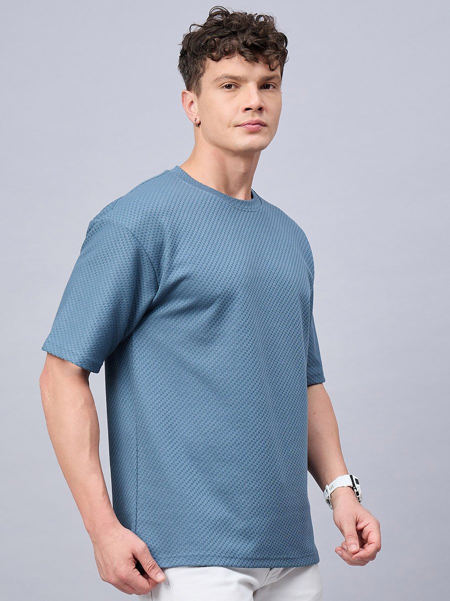 Blue Textured Oversized T-Shirt