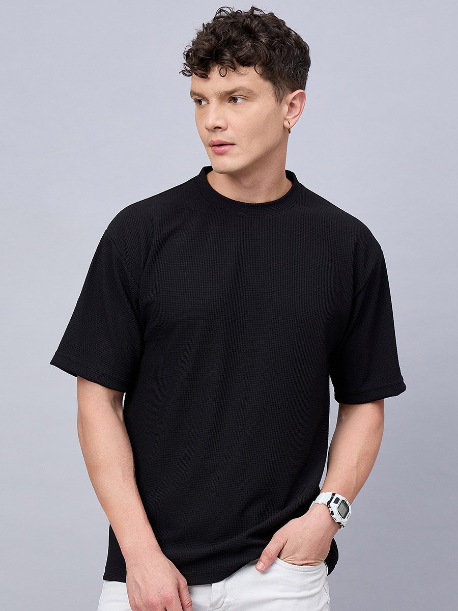 Black Textured Oversized T-Shirt