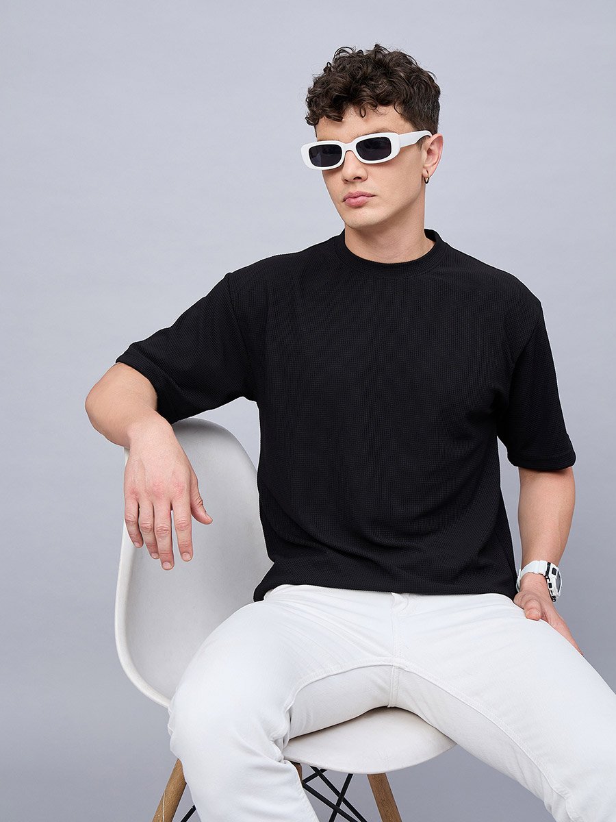 Black Textured Oversized T-Shirt