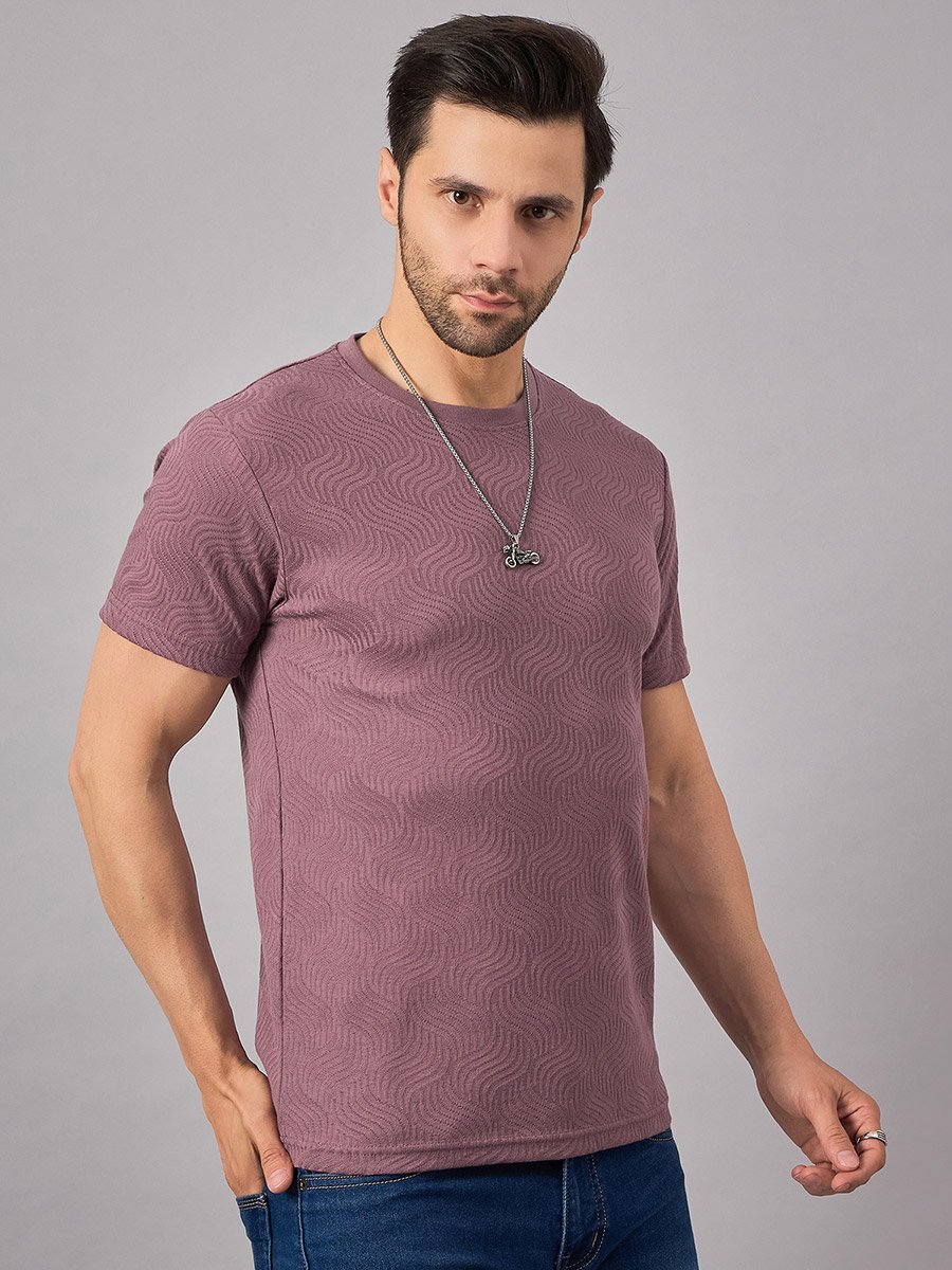 Men Purple Textured Knit T-Shirt