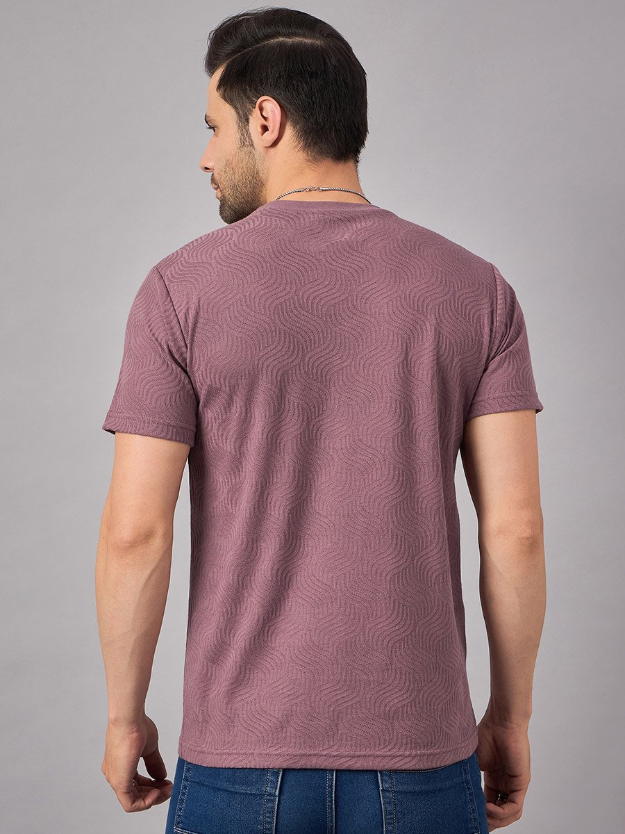 Men Purple Textured Knit T-Shirt