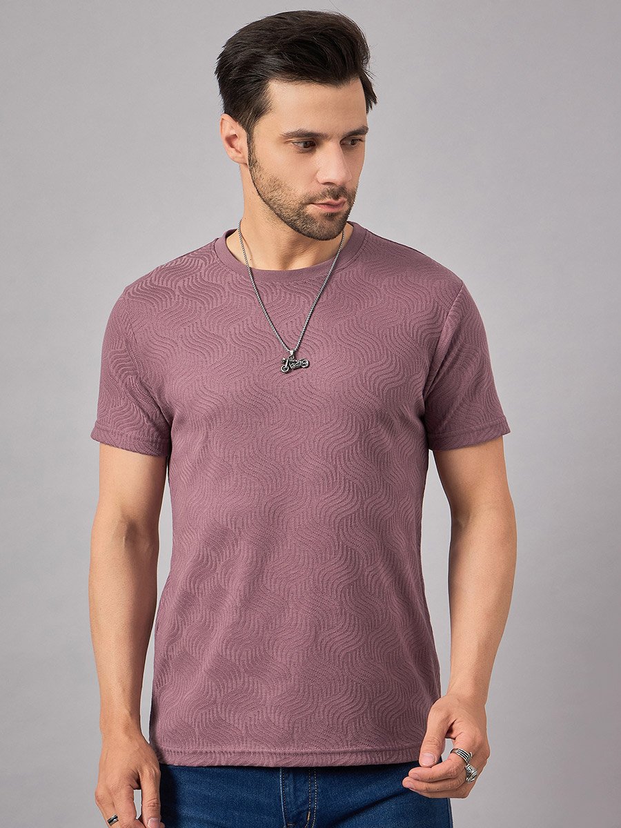 Men Purple Textured Knit T-Shirt