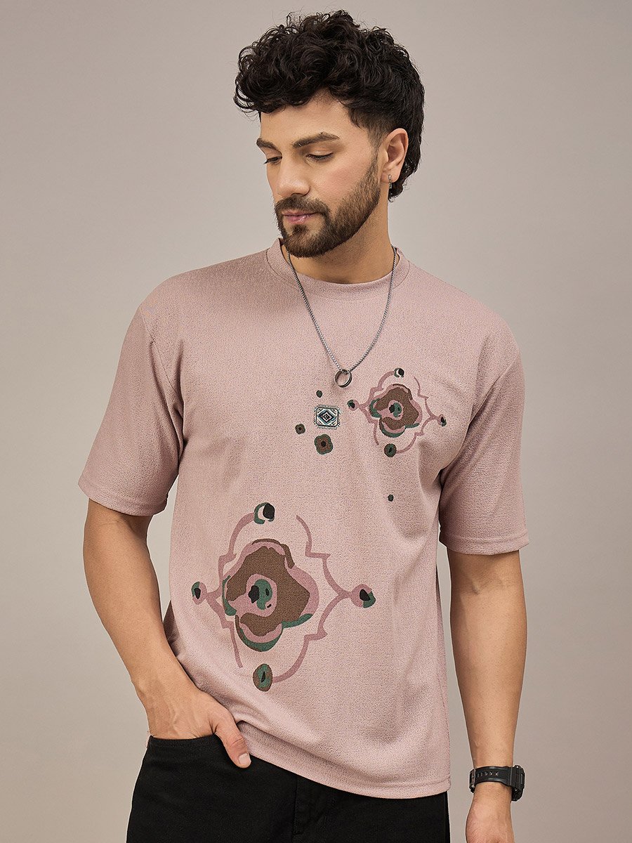 Pink Printed Textured T-Shirt