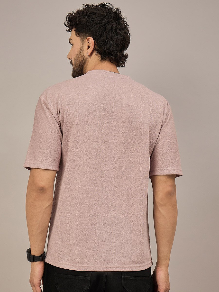 Pink Printed Textured T-Shirt