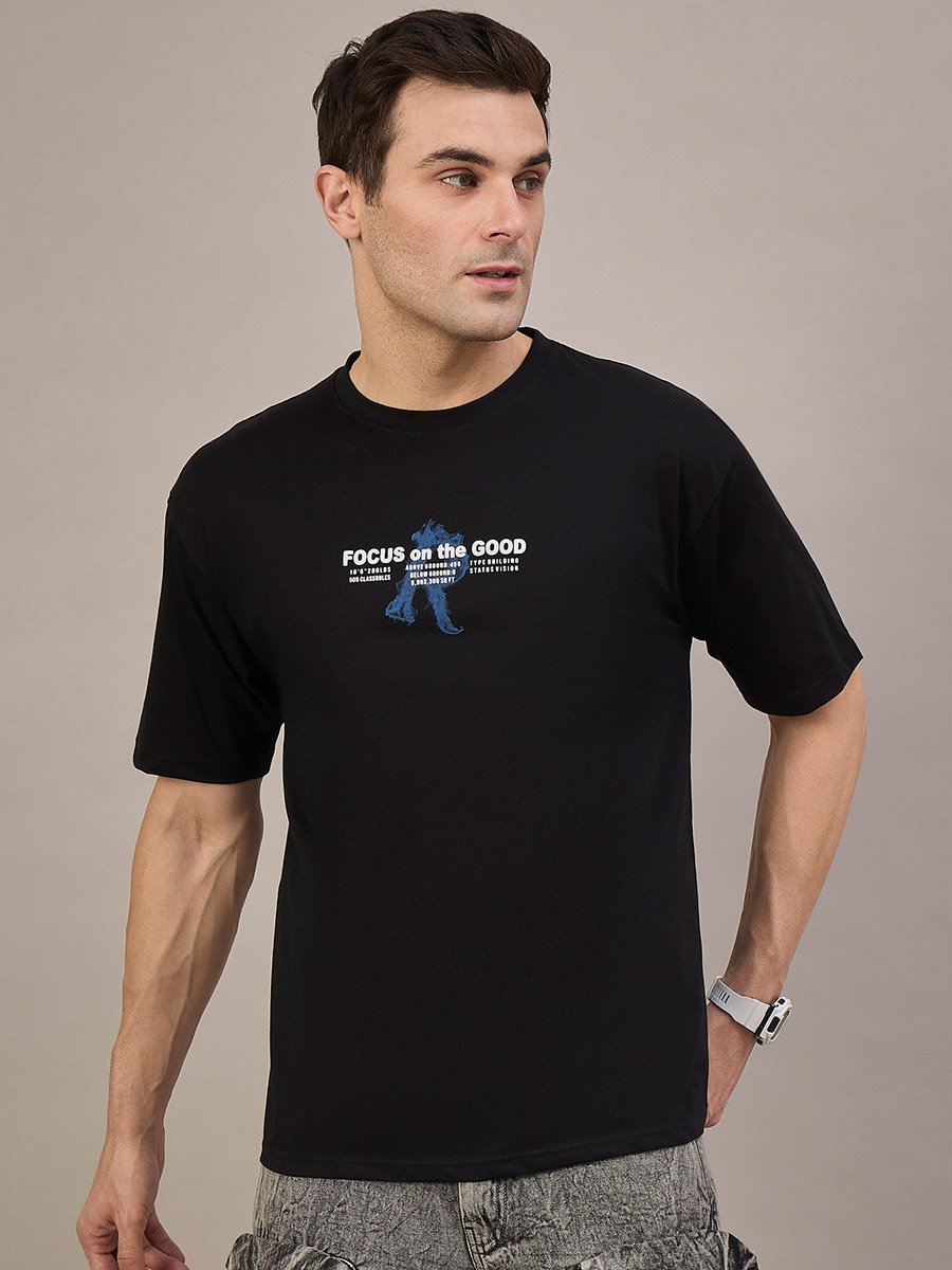 Black Printed Relaxed Fit T-Shirt