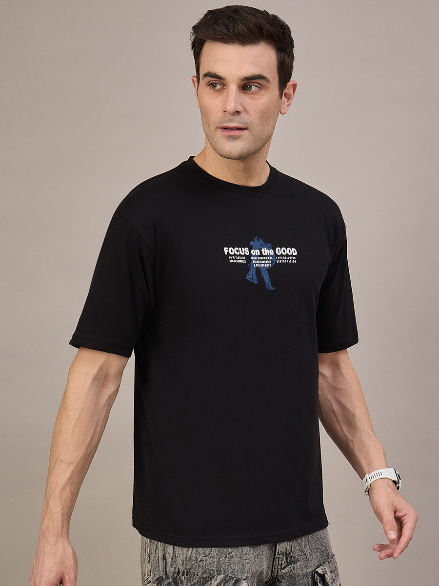 Black Printed Relaxed Fit T-Shirt