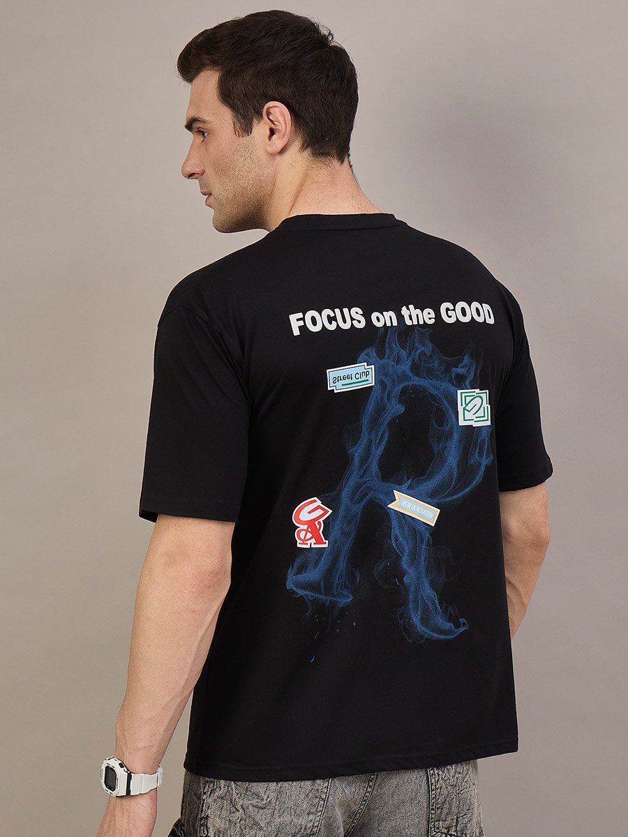 Black Printed Relaxed Fit T-Shirt