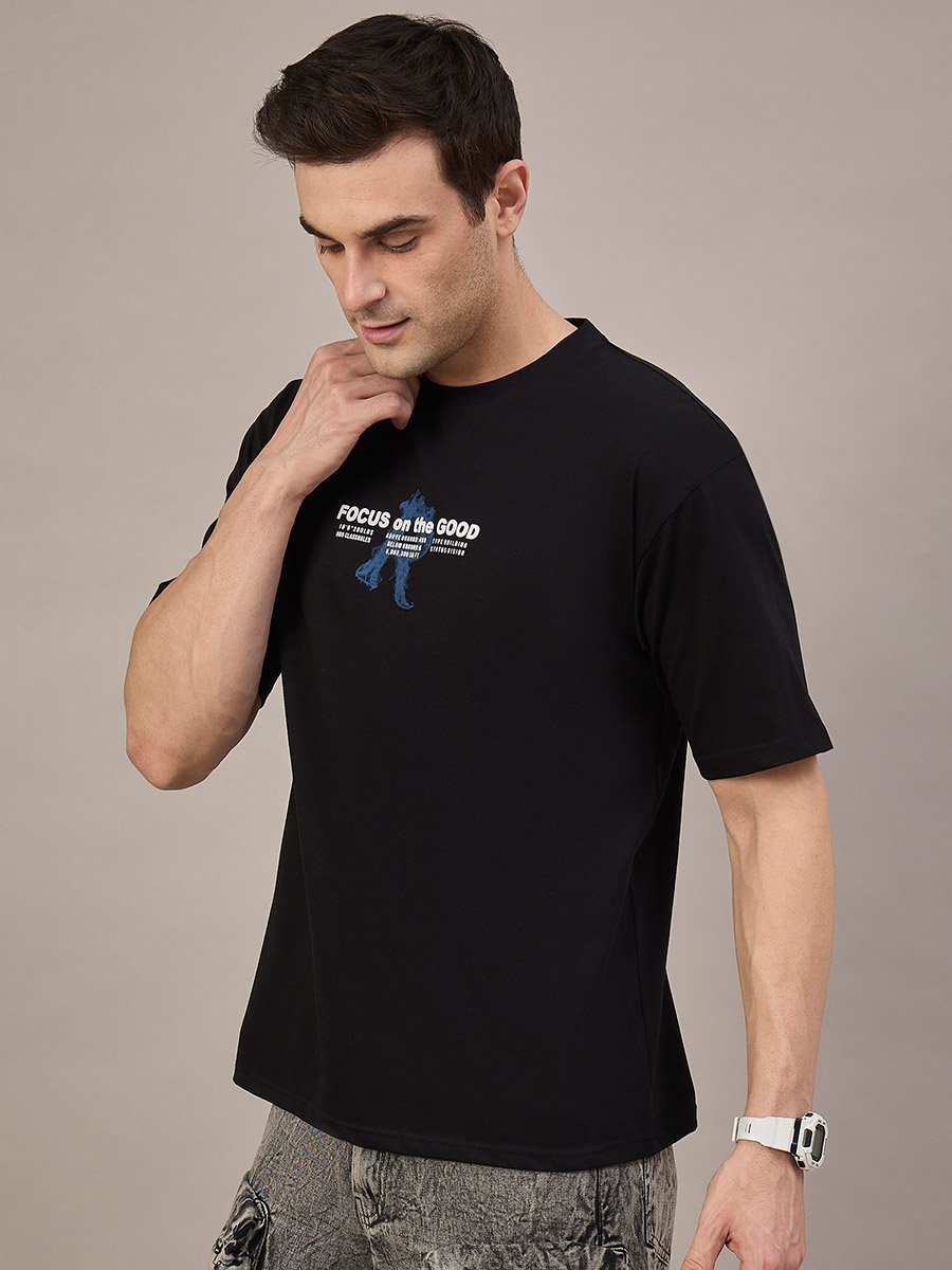 Black Printed Relaxed Fit T-Shirt