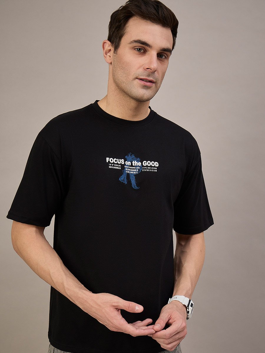 Black Printed Relaxed Fit T-Shirt