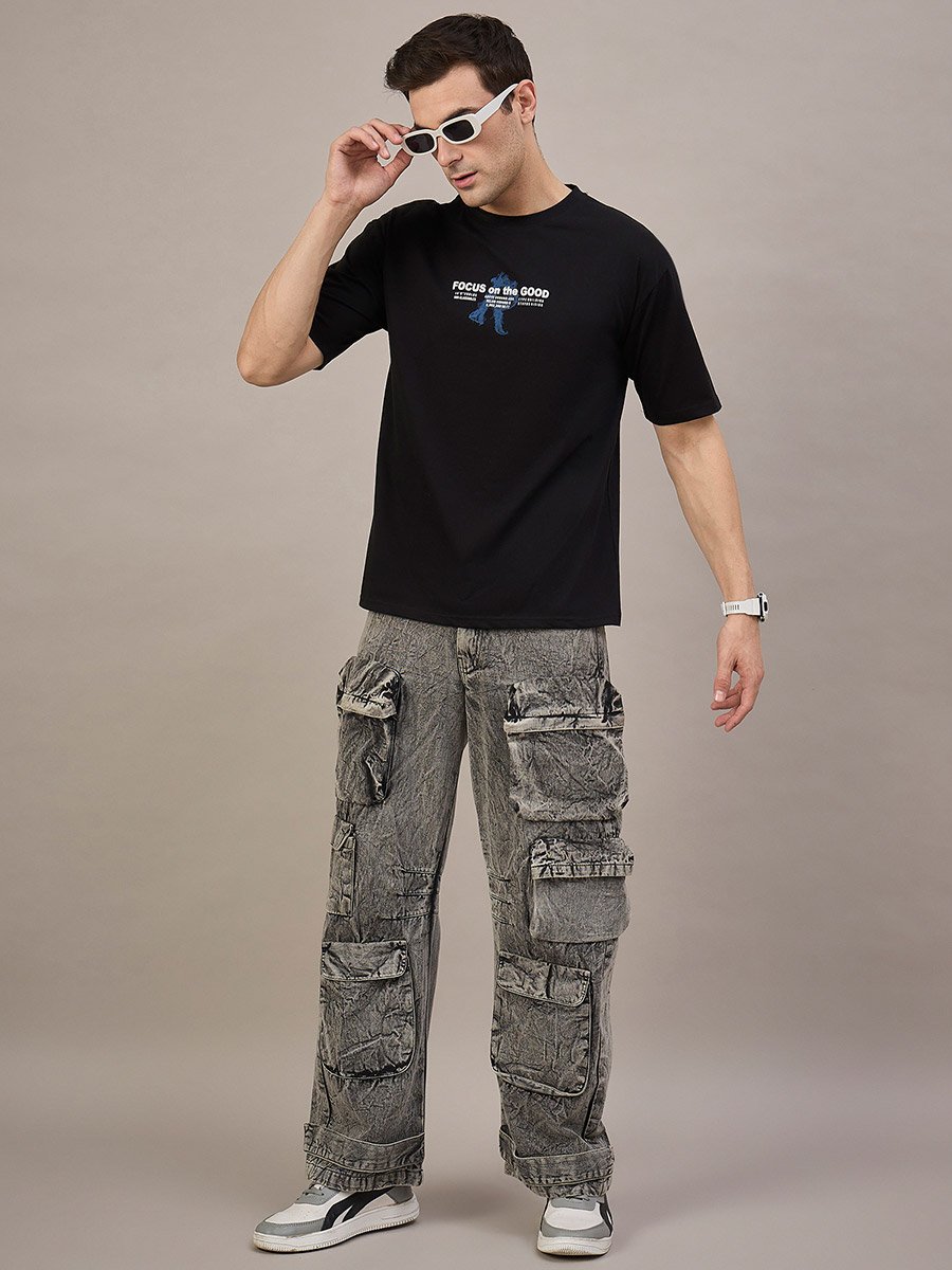 Black Printed Relaxed Fit T-Shirt